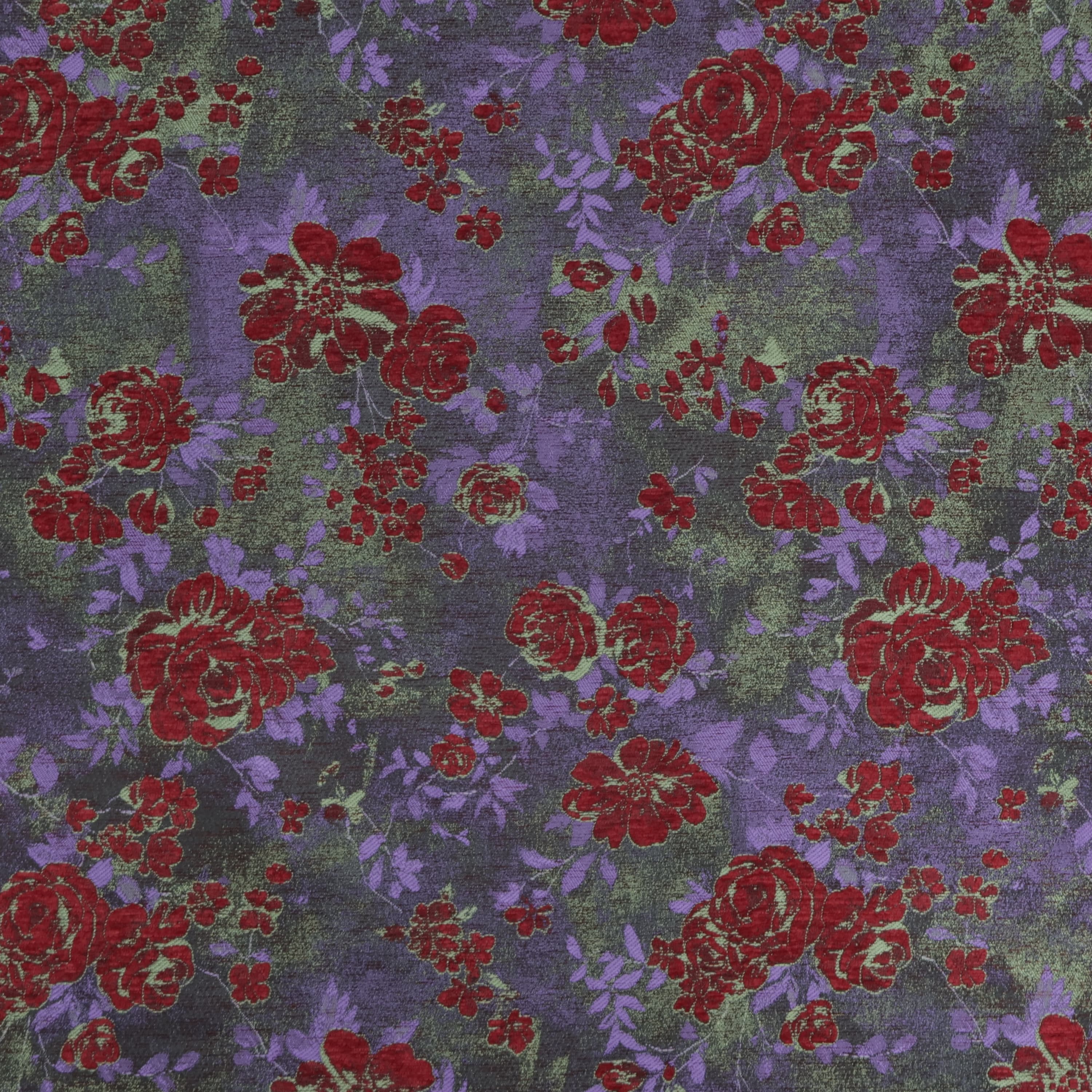 Burgundy Rose Floral Chenille Jacquard Fabric Chenille Jacquard Fabric