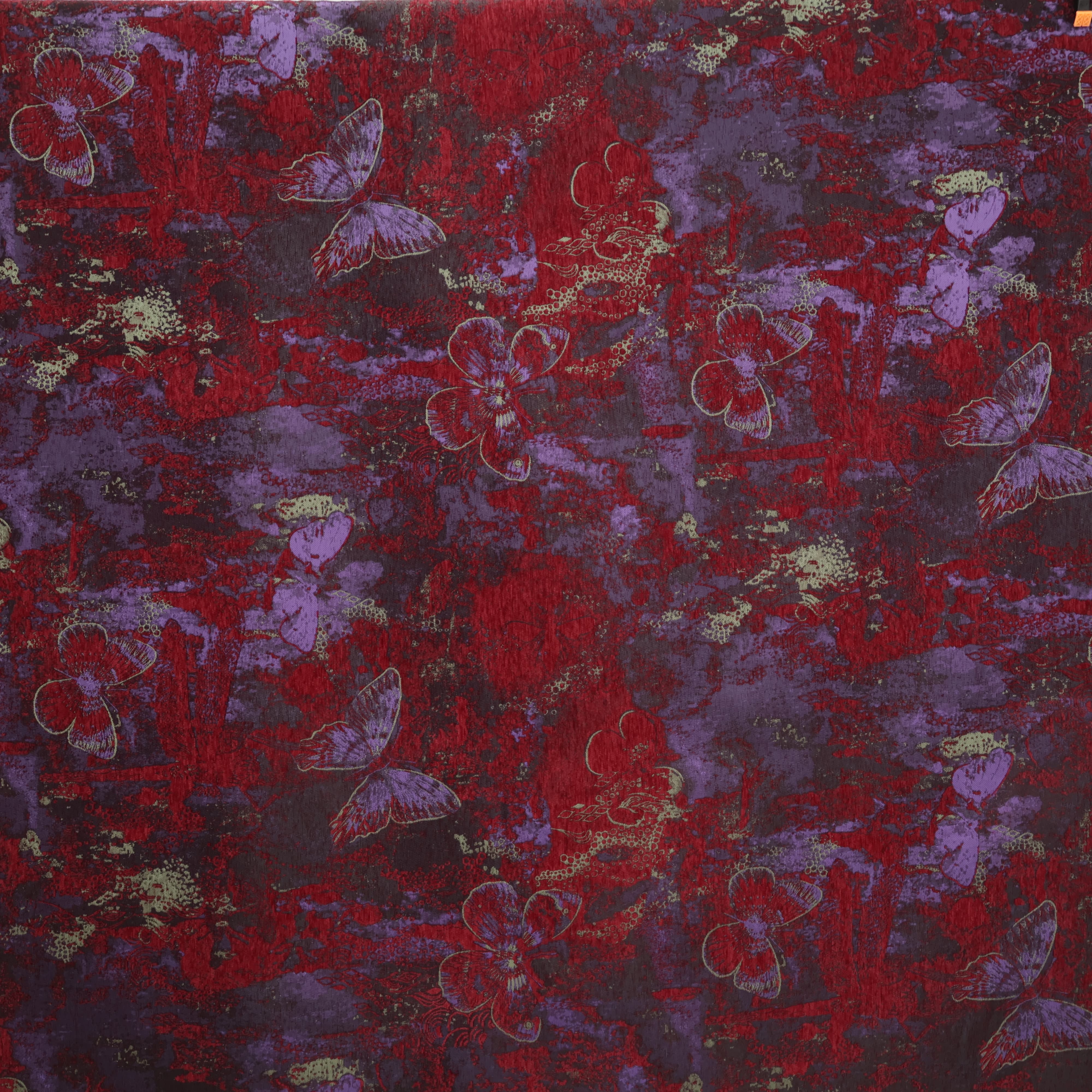 Burgundy Butterfly Floral Chenille Jacquard Fabric Chenille Jacquard Fabric