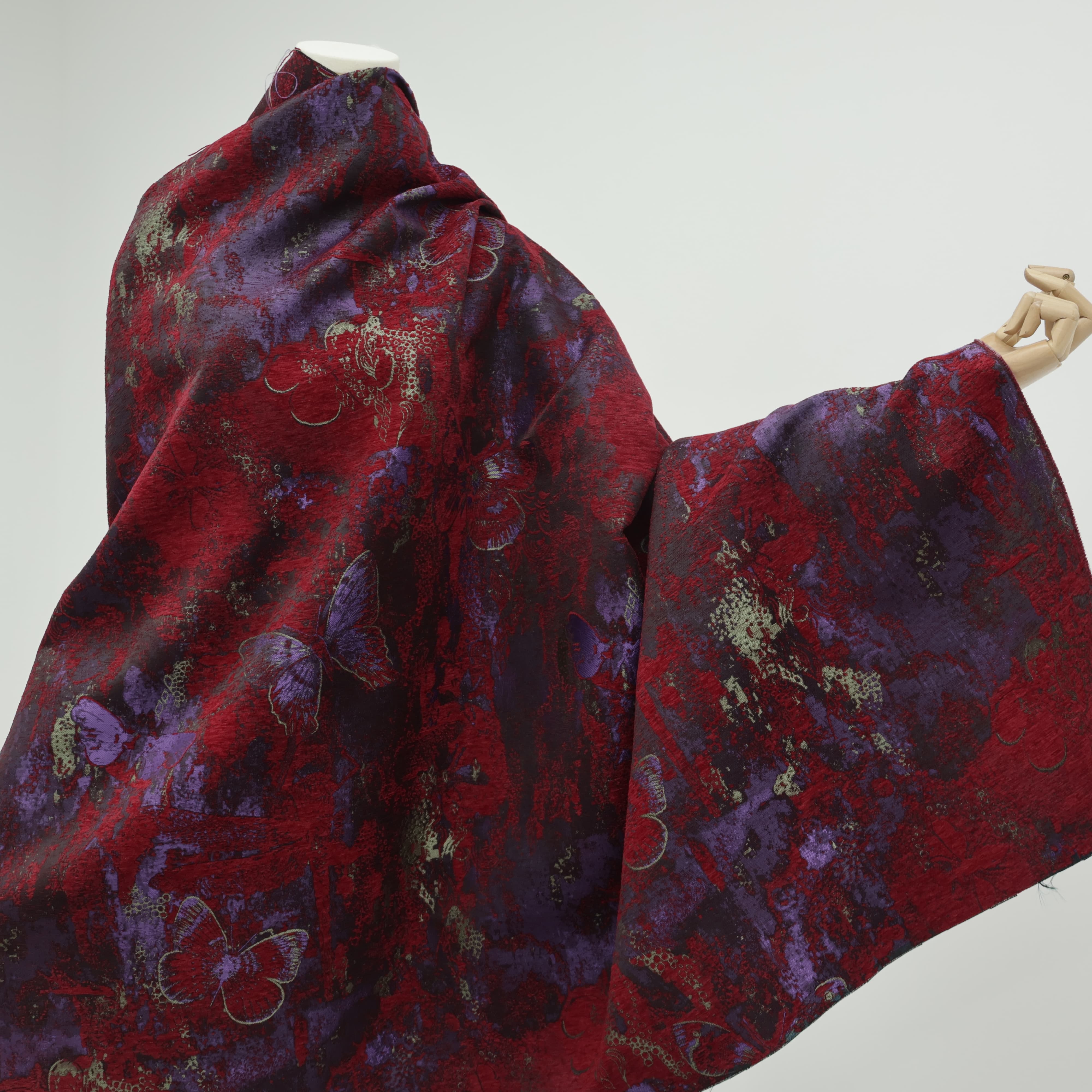 Burgundy Butterfly Floral Chenille Jacquard Fabric Chenille Jacquard Fabric