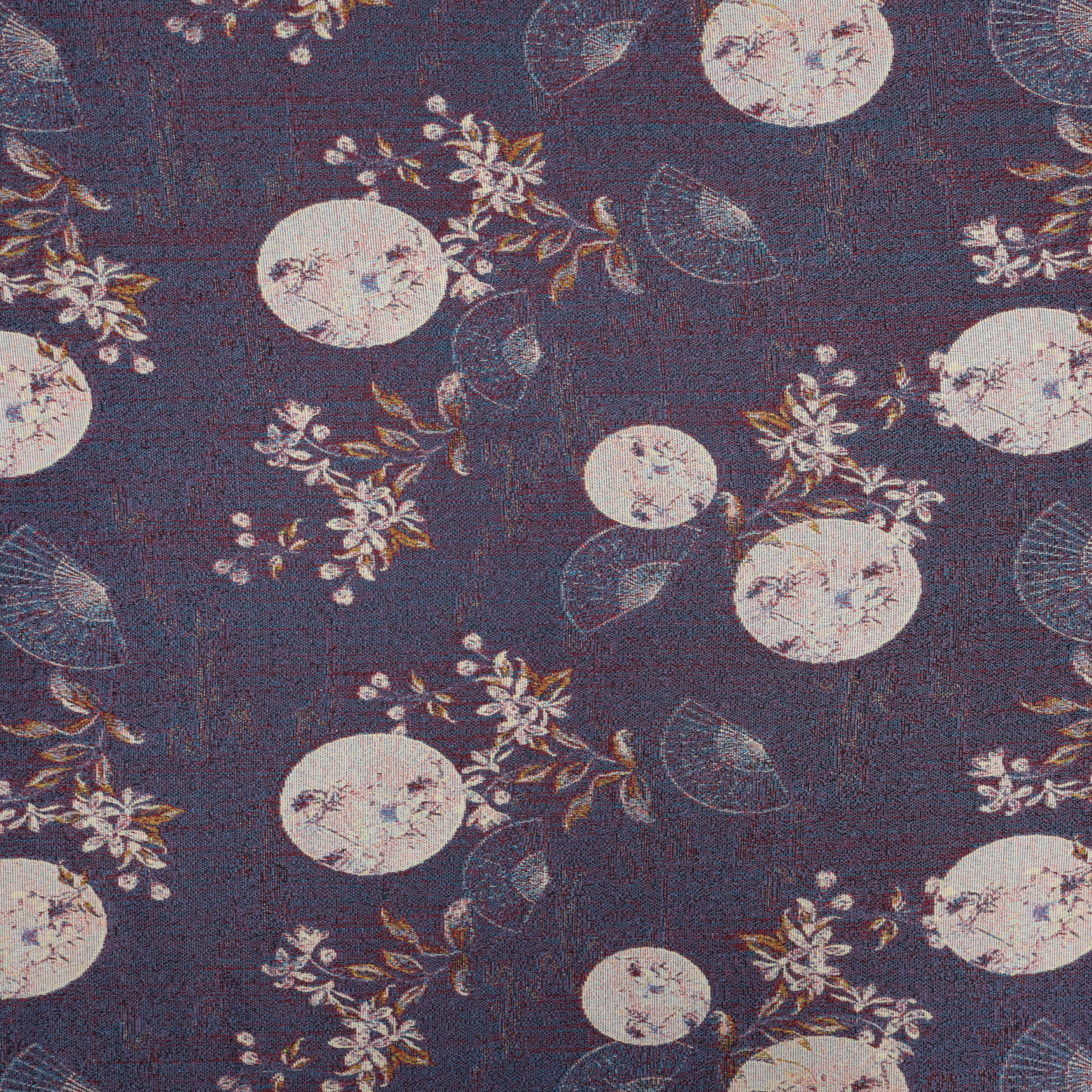 Navy Medallion Floral Jacquard Fabric Rayon Jacquard Fabric