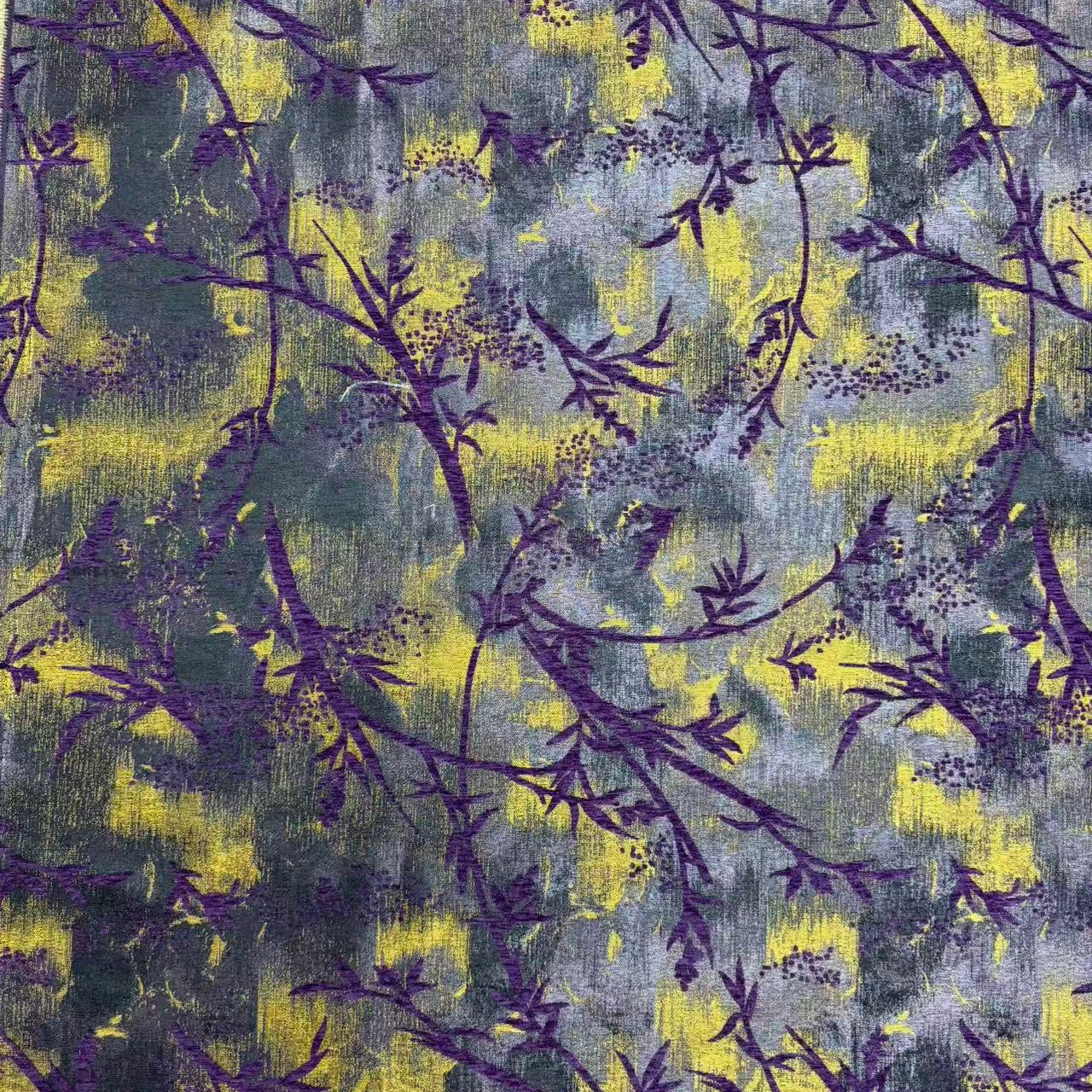 Purple & Yellow Botanical Branch Chenille Jacquard Fabric Chenille Jacquard Fabric