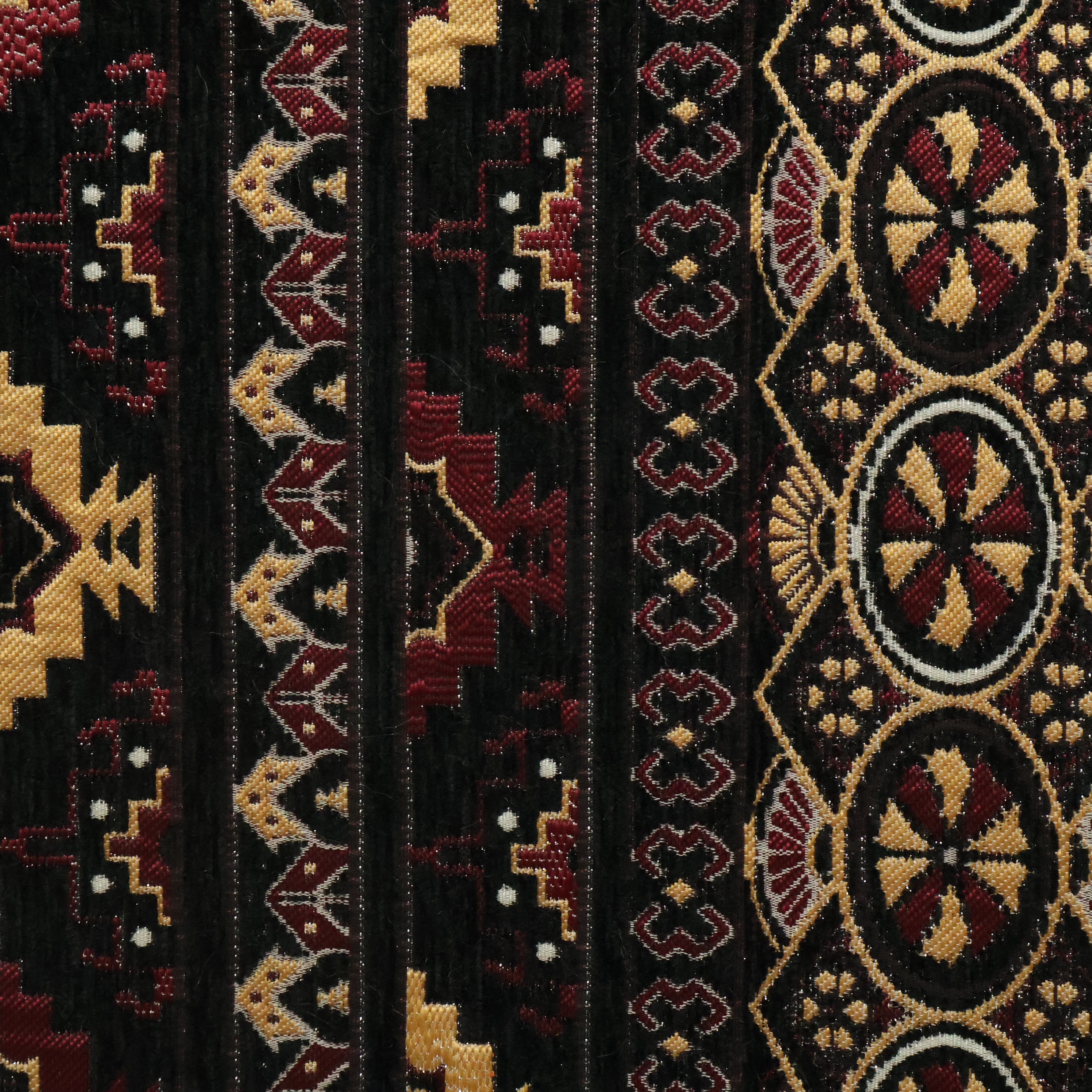 Black Vintage Ethnic Geometric Chenille Jacquard Fabric | Cotton-Polyester | 145cm | Wholesale OEM Custom Chenille Jacquard Fabric