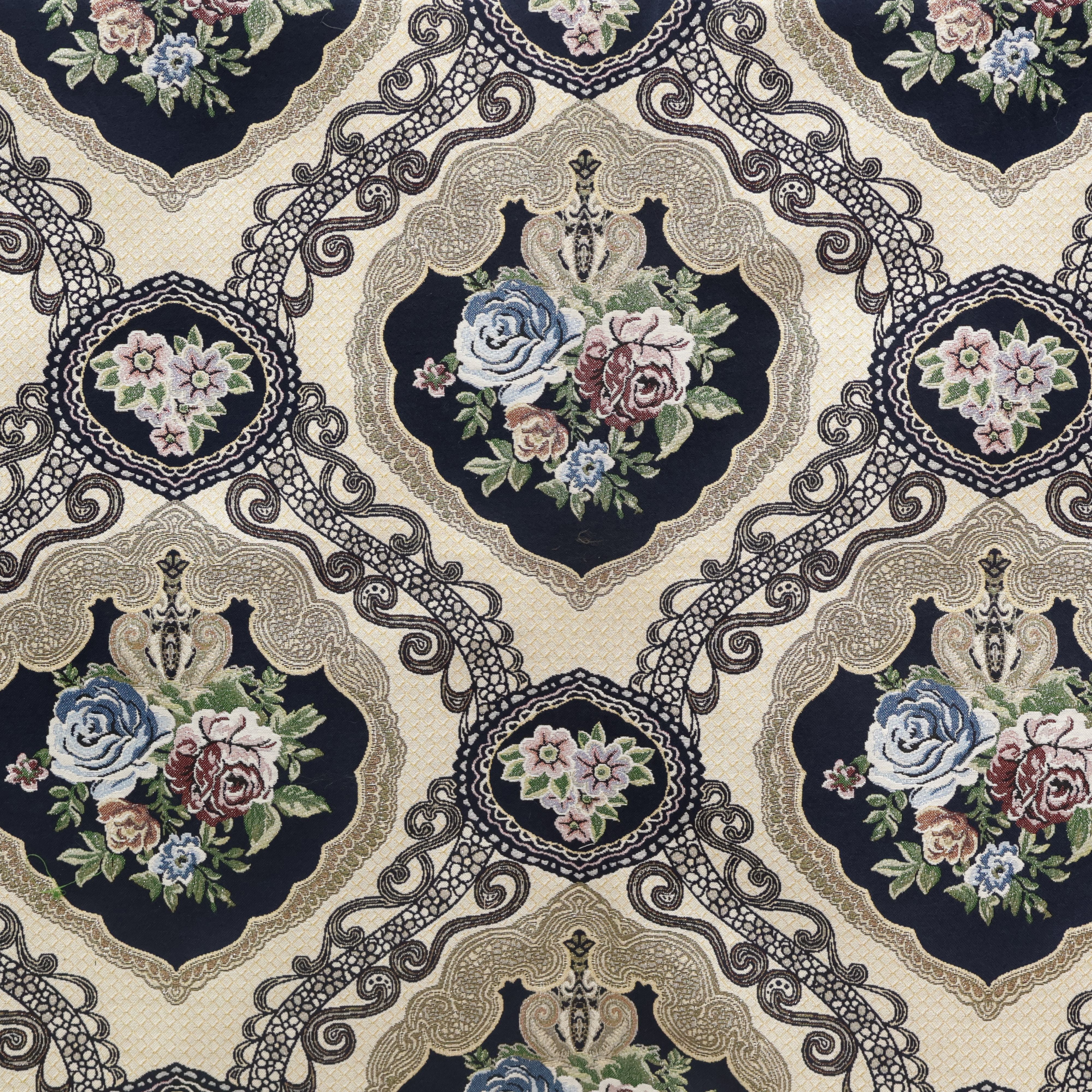 Navy Floral Damask Ogee Jacquard Fabric Curtain & Drapery