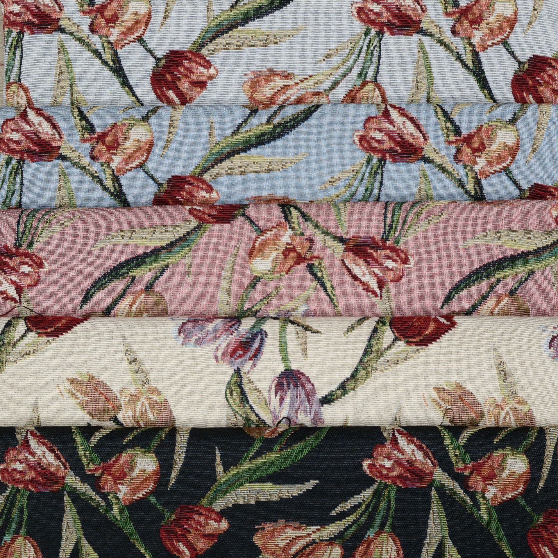 Silver-Gray Tulip Botanical Jacquard Woven Fabric | Polyester-Cotton | 145cm | Wholesale OEM Custom Fabric