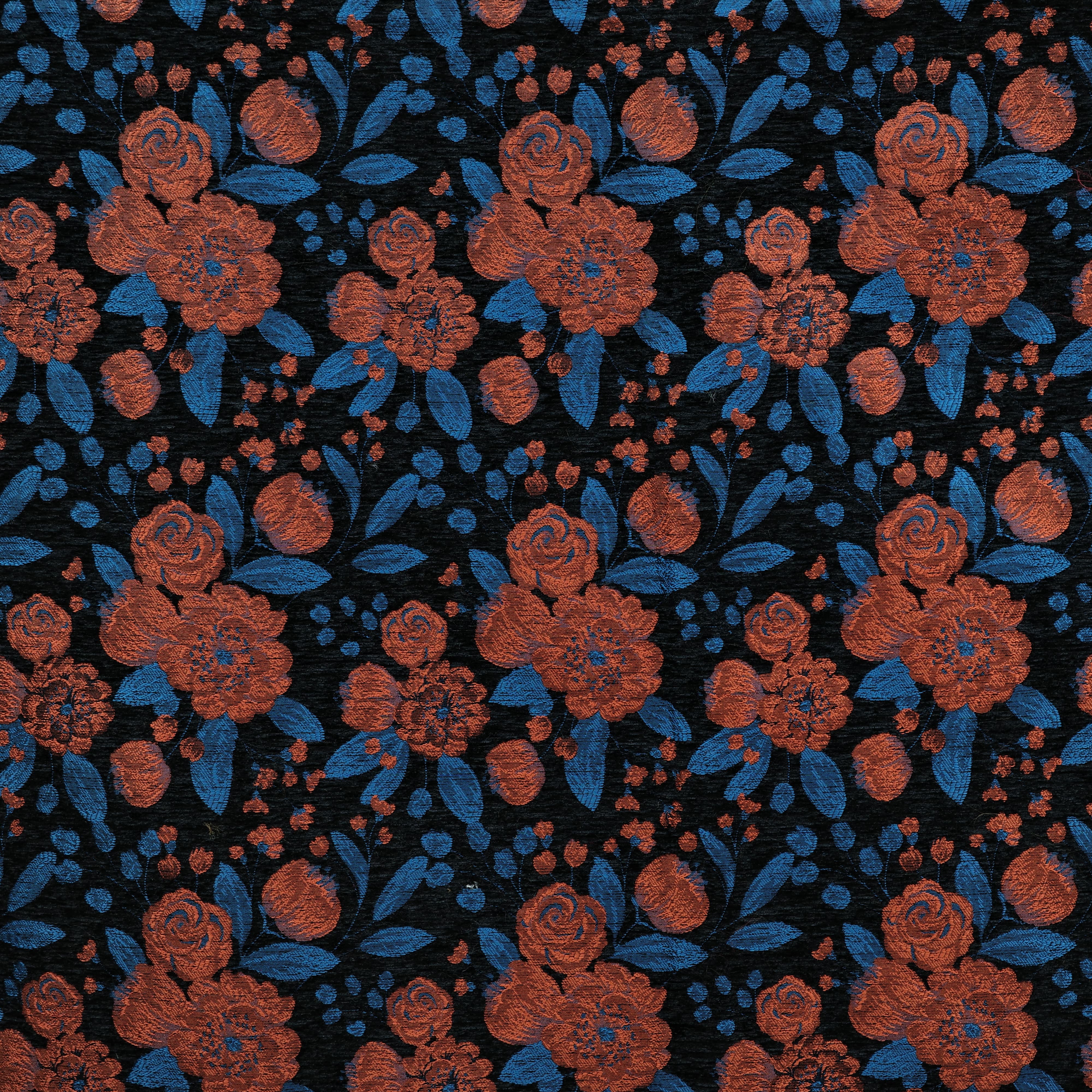 Black Orange Floral Brocade Jacquard Fabric Chenille Jacquard Fabric