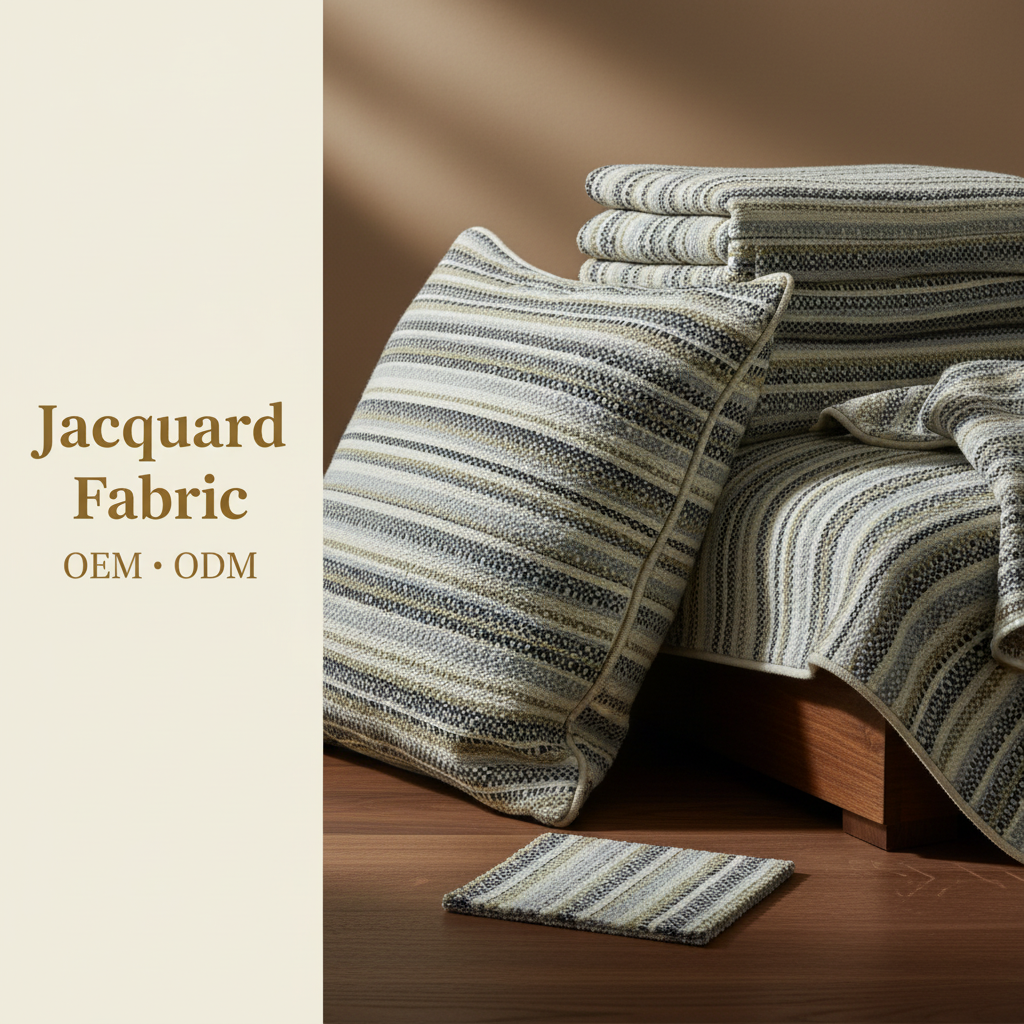 Beige Chain-Link Stripe Jacquard Woven Fabric | 100% Polyester | 145cm | Coating Available | Wholesale OEM Functional Fabric