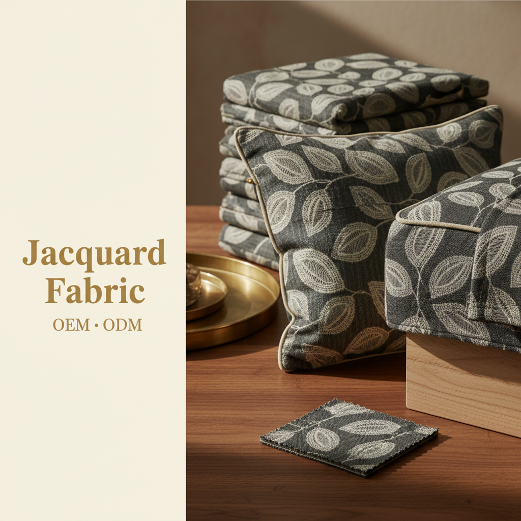 Charcoal Scattered Leaf Jacquard Woven Fabric | Polyester | 145cm | Coating Available | Wholesale OEM Functional Fabric