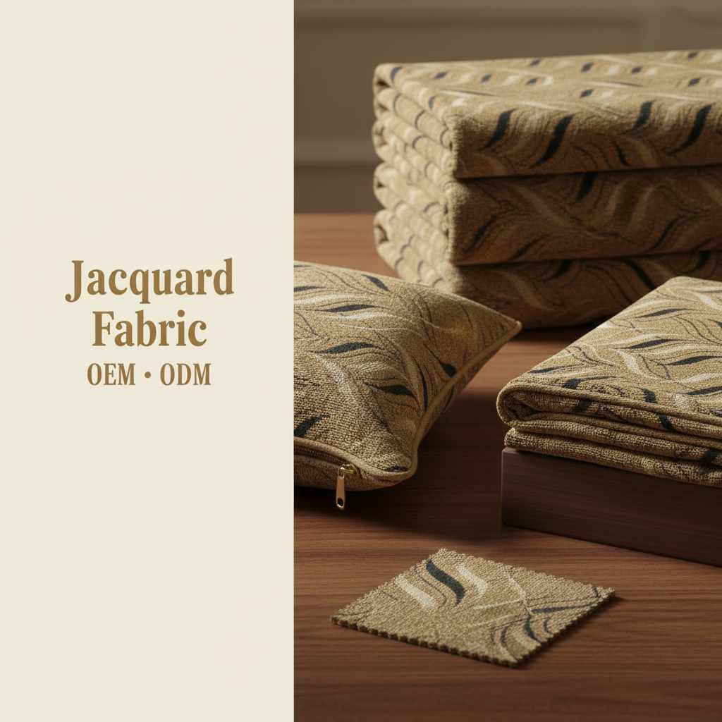 Golden Brown Wave Leaf Chenille Jacquard Fabric | 100% Polyester | 145cm | Coating Available | Wholesale OEM Functional Fabric