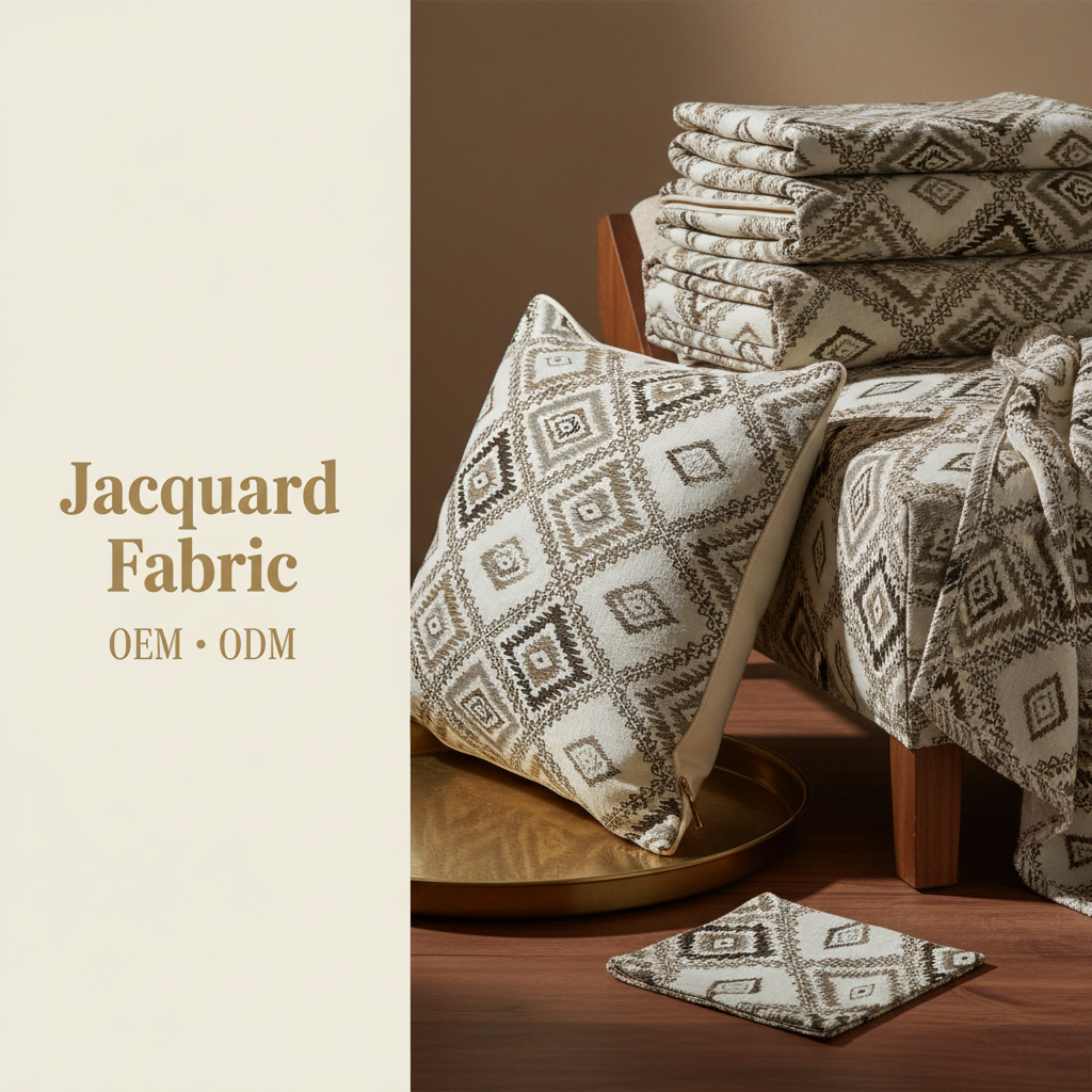 Beige Geometric Diamond Jacquard Woven Fabric | 100% Polyester | 145cm | Coating Available | Wholesale OEM Functional Fabric