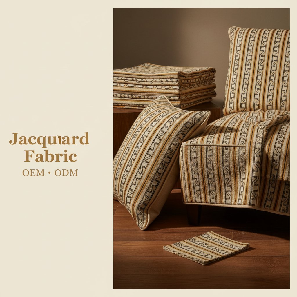 Beige Geometric Zigzag Stripe Jacquard Woven Fabric | 100% Polyester | 145cm | 3-Proof Coating Available | Wholesale OEM Functional Fabric