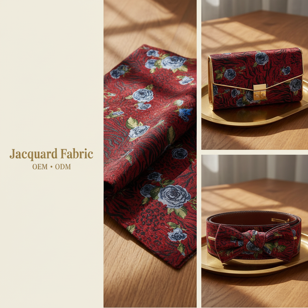 Red Rose Animal Print Jacquard Fabric | Polyester-Cotton | 150cm | Wholesale OEM Custom Cotton-Poly Jacquard Fabric