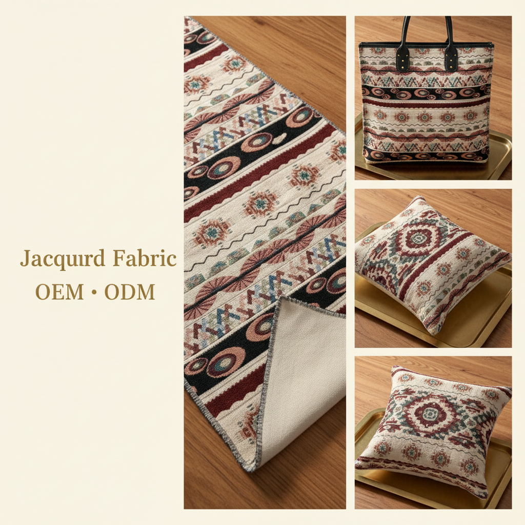 Cream Burgundy Boho Stripe Jacquard Fabric | Polyester-Cotton | 150cm | Wholesale OEM Custom Cotton-Poly Jacquard Fabric
