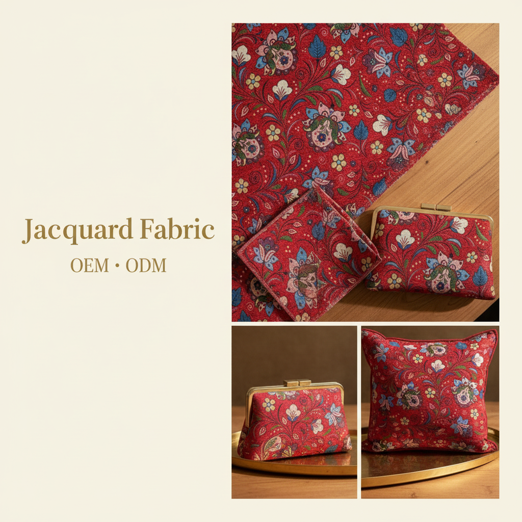 Red Butterfly Floral Scroll Jacquard Fabric | Chenille Polyester-Cotton | 150cm | Wholesale OEM Custom Chenille Jacquard Fabric