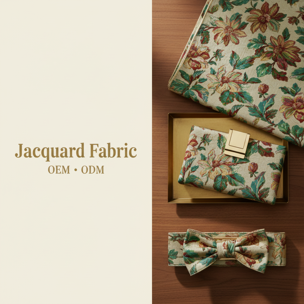 Beige Tropical Botanical Floral Jacquard Fabric | Polyester-Cotton | 150cm | Wholesale OEM Custom Cotton-Poly Jacquard Fabric