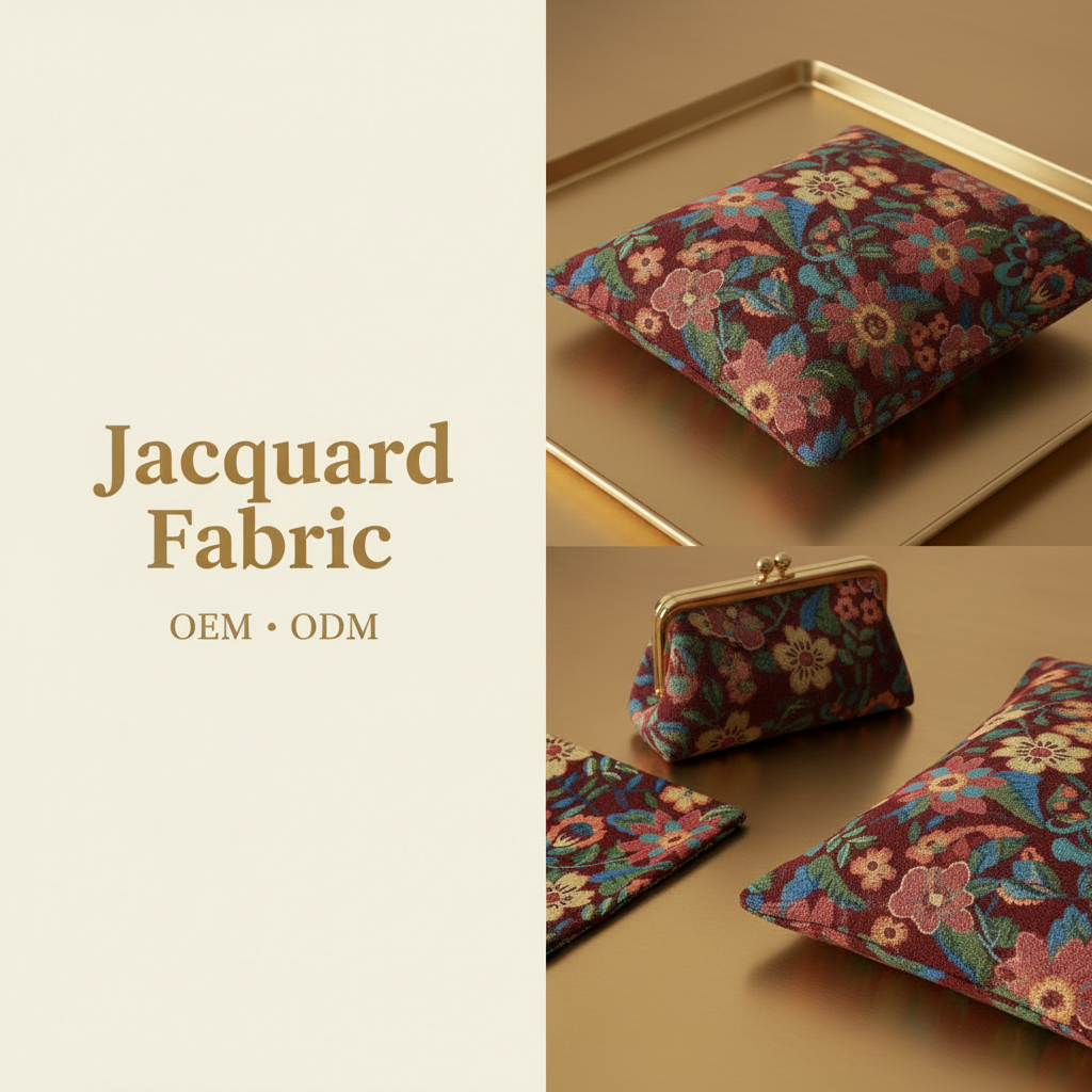 Black Botanical Floral Jacquard Fabric | Polyester-Cotton | 150cm | Wholesale OEM Custom Cotton-Poly Jacquard Fabric