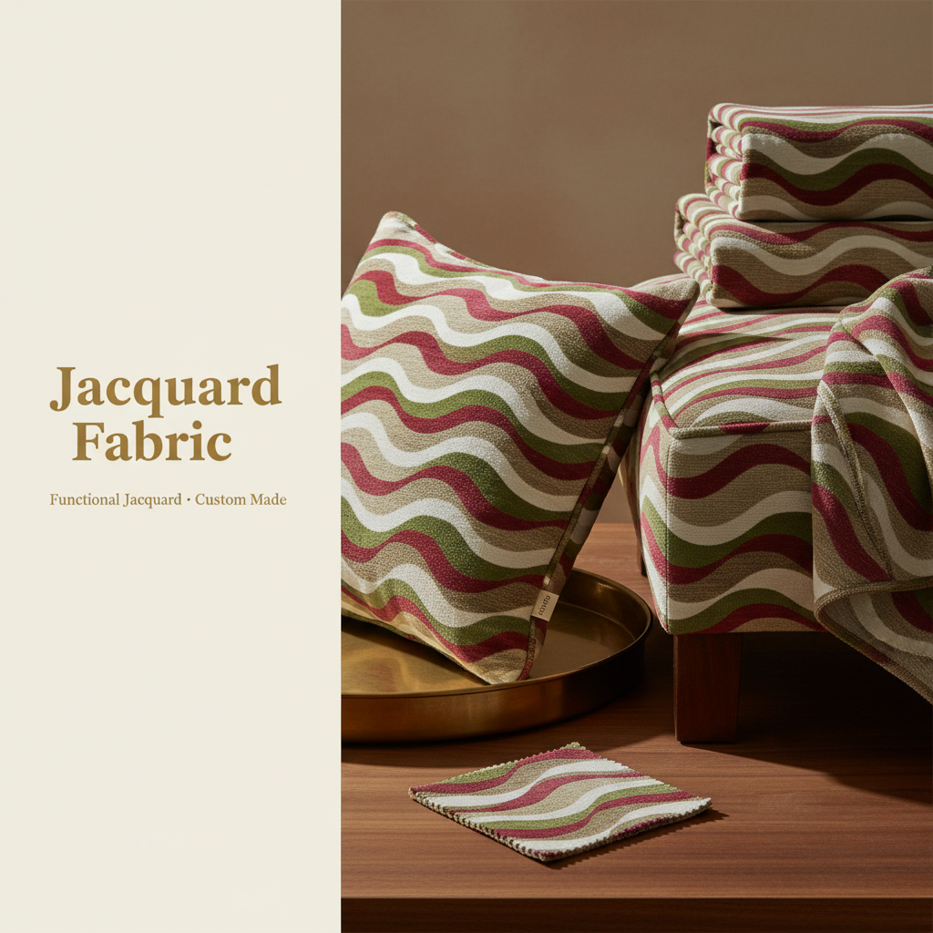 Crimson Olive Wave Jacquard Woven Fabric | 100% Polyester | 145cm | Coating Available | Wholesale OEM Functional Fabric