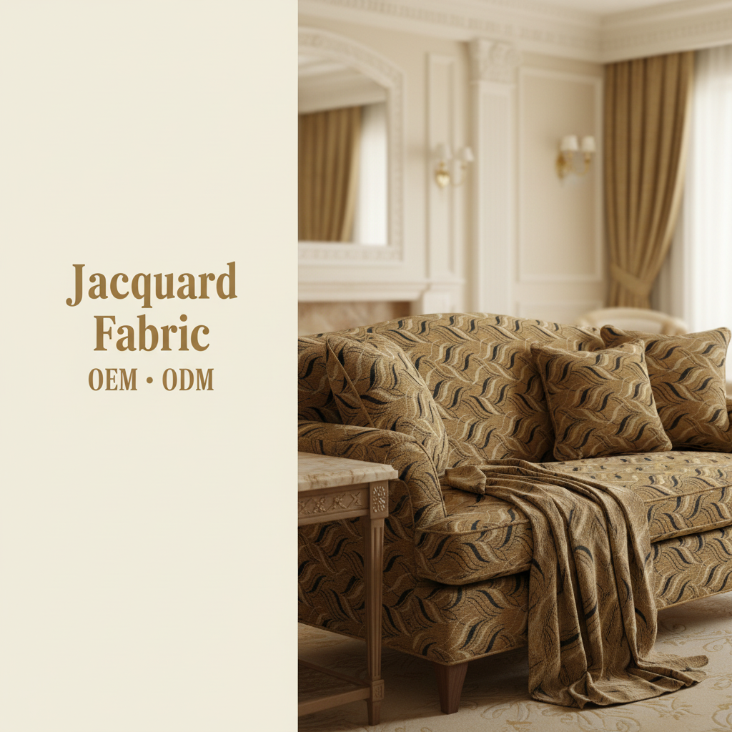 Golden Brown Wave Leaf Chenille Jacquard Fabric | 100% Polyester | 145cm | Coating Available | Wholesale OEM Functional Fabric