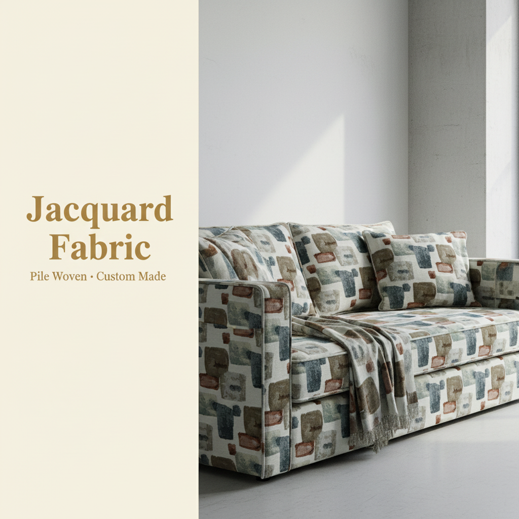 Ivory Abstract Geometric Chenille Jacquard Fabric | 100% Polyester | 145cm | Coating Available | Wholesale OEM Functional Fabric