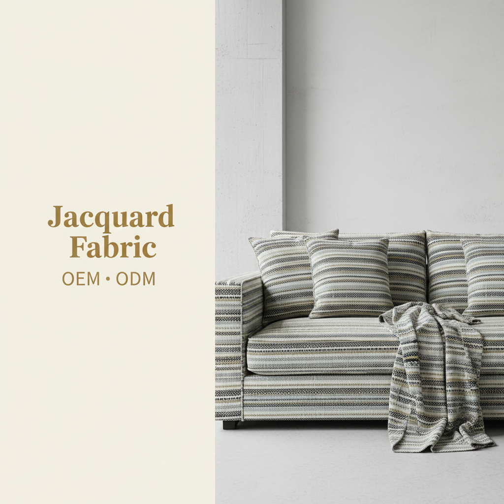 Beige Chain-Link Stripe Jacquard Woven Fabric | 100% Polyester | 145cm | Coating Available | Wholesale OEM Functional Fabric