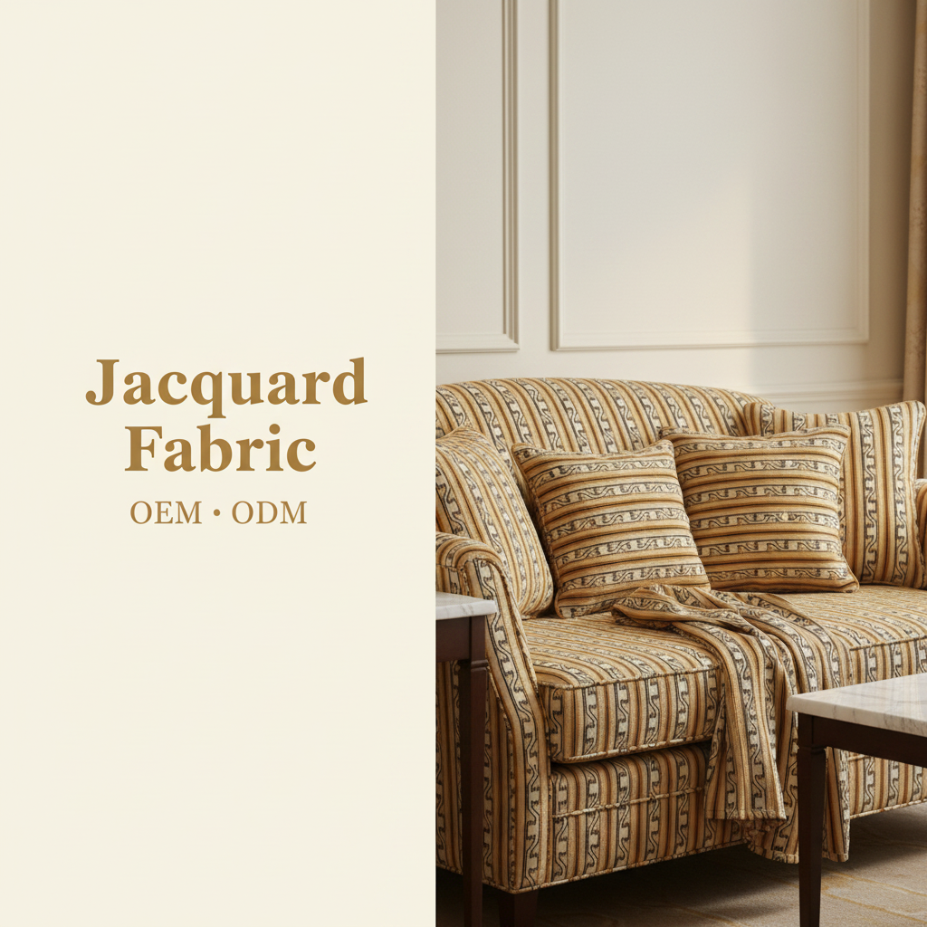 Beige Geometric Zigzag Stripe Jacquard Woven Fabric | 100% Polyester | 145cm | 3-Proof Coating Available | Wholesale OEM Functional Fabric