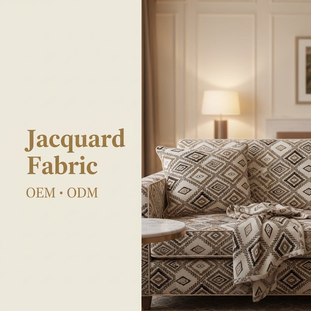 Beige Geometric Diamond Jacquard Woven Fabric | 100% Polyester | 145cm | Coating Available | Wholesale OEM Functional Fabric