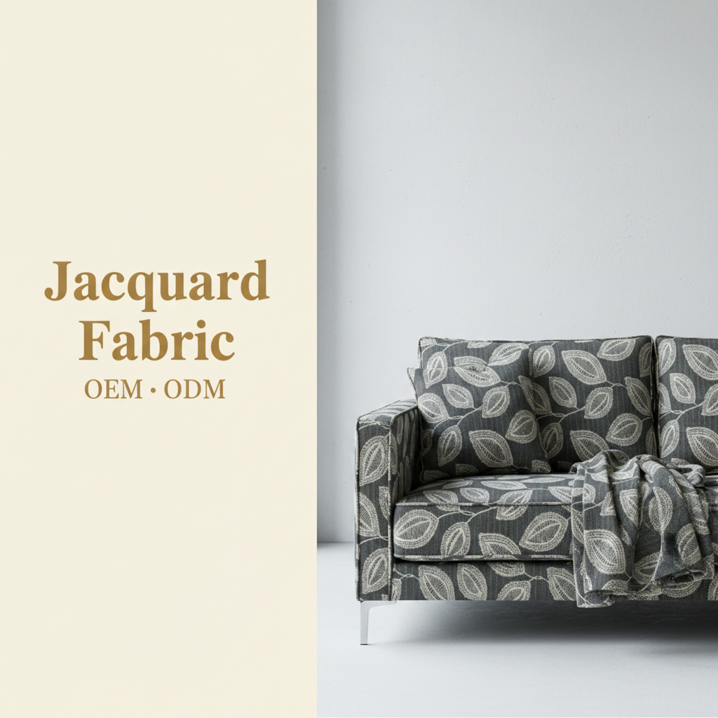 Charcoal Scattered Leaf Jacquard Woven Fabric | Polyester | 145cm | Coating Available | Wholesale OEM Functional Fabric