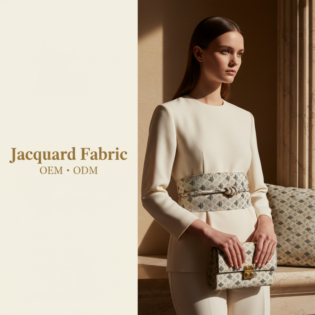 Cream Beige Bee & Diamond Jacquard Fabric | Cotton-Polyester Blend | 145cm | Wholesale OEM Custom Cotton-Poly Jacquard Fabric