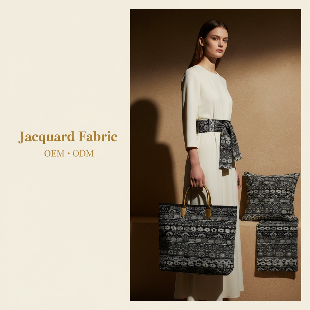 Black White Ethnic Stripe Jacquard Woven Fabric | Polyester-Cotton | 150cm | Wholesale OEM Custom Cotton-Poly Jacquard Fabric