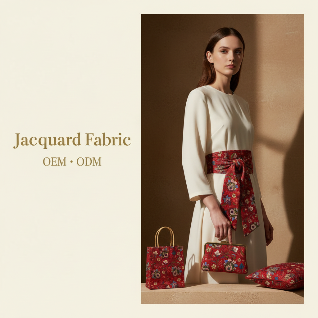 Red Butterfly Floral Scroll Jacquard Fabric | Chenille Polyester-Cotton | 150cm | Wholesale OEM Custom Chenille Jacquard Fabric