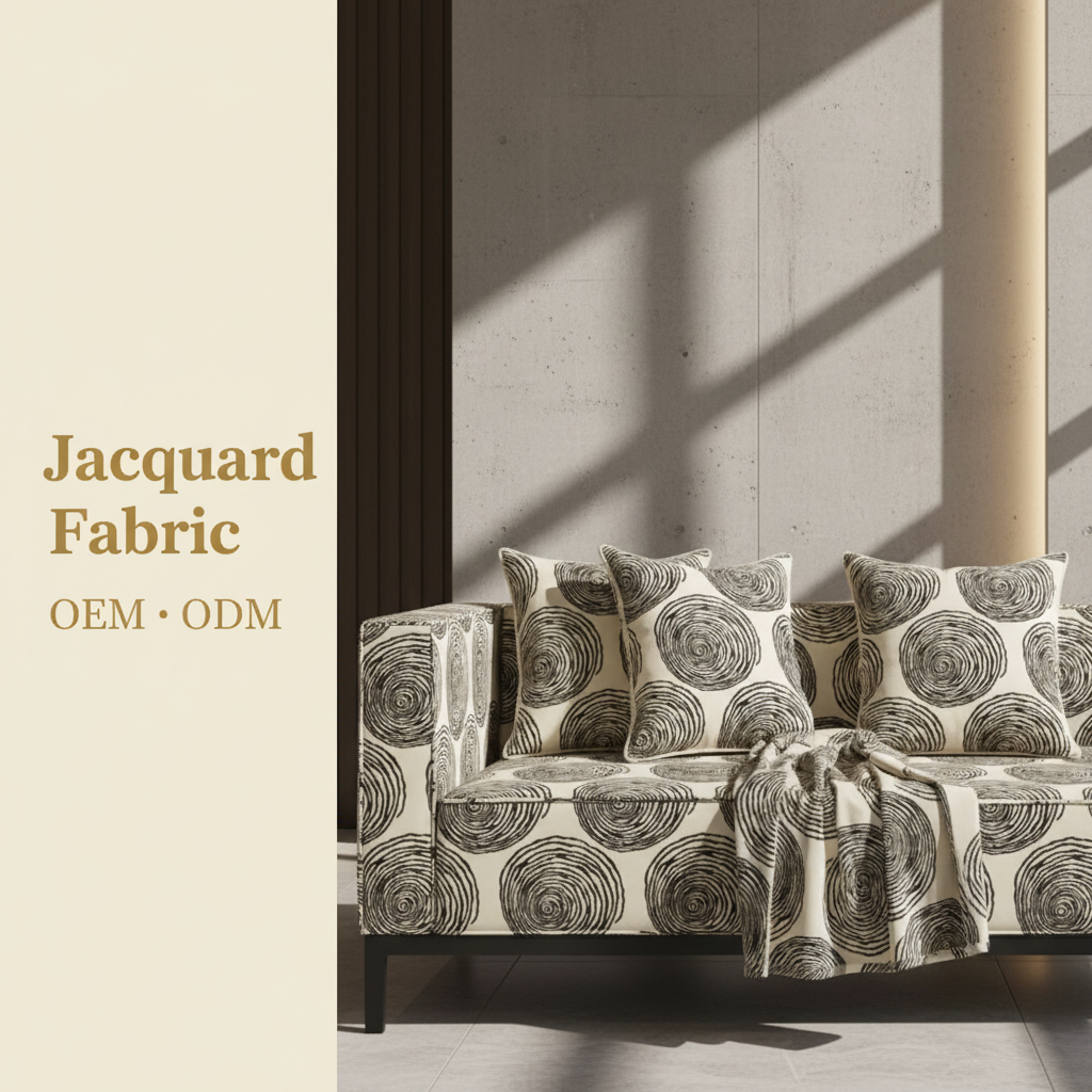 Black Cream Spiral Swirl Jacquard Woven Fabric | 100% Polyester | 145cm | Coating Available | Wholesale OEM Functional Fabric