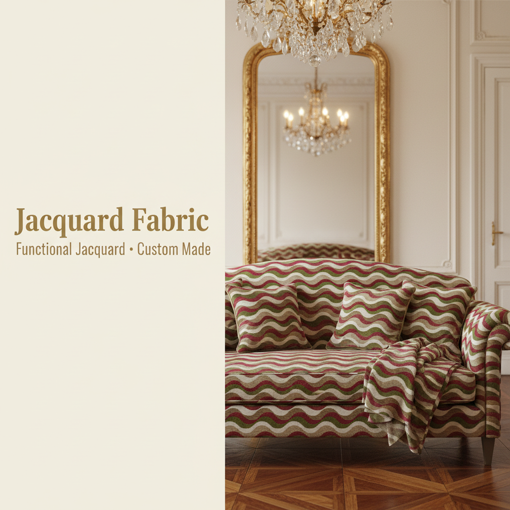 Crimson Olive Wave Jacquard Woven Fabric | 100% Polyester | 145cm | Coating Available | Wholesale OEM Functional Fabric