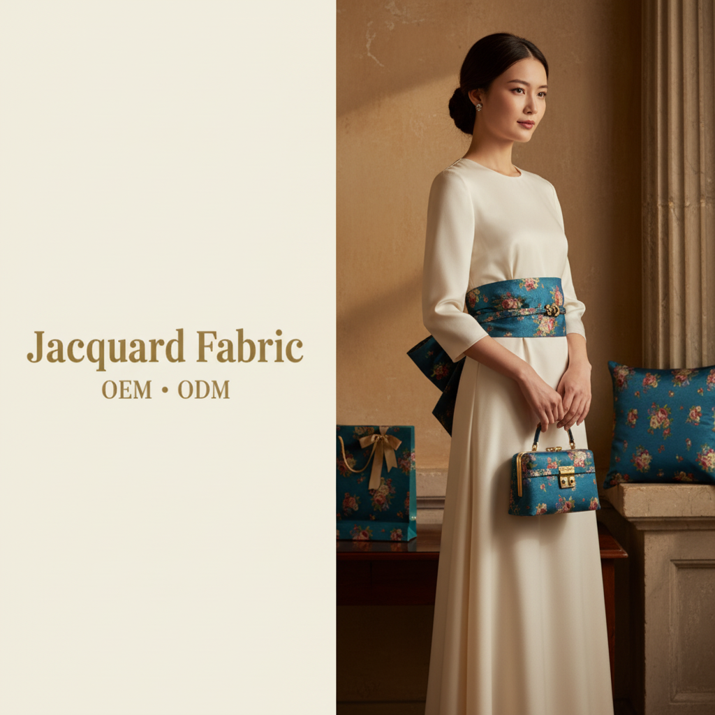 Blue Rose Bouquet Jacquard Fabric | Polyester-Cotton | 150cm | Wholesale OEM Custom Cotton-Poly Jacquard Fabric