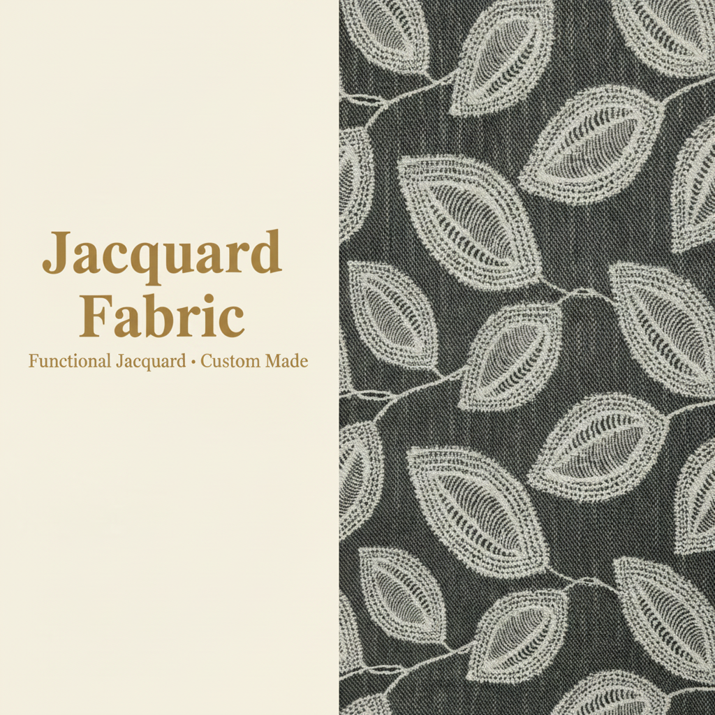 Charcoal Scattered Leaf Jacquard Woven Fabric | Polyester | 145cm | Coating Available | Wholesale OEM Functional Fabric