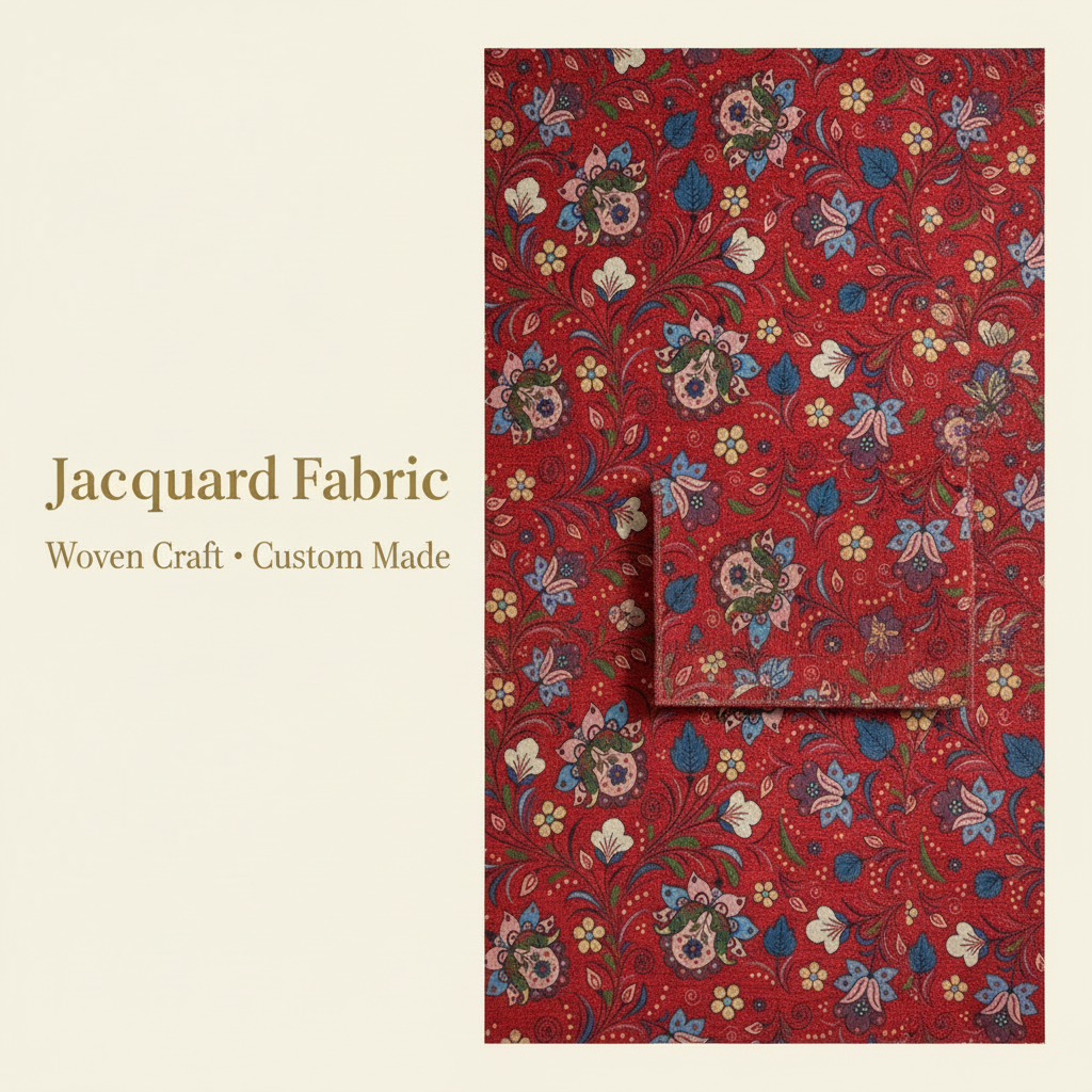 Red Butterfly Floral Scroll Jacquard Fabric | Chenille Polyester-Cotton | 150cm | Wholesale OEM Custom Chenille Jacquard Fabric