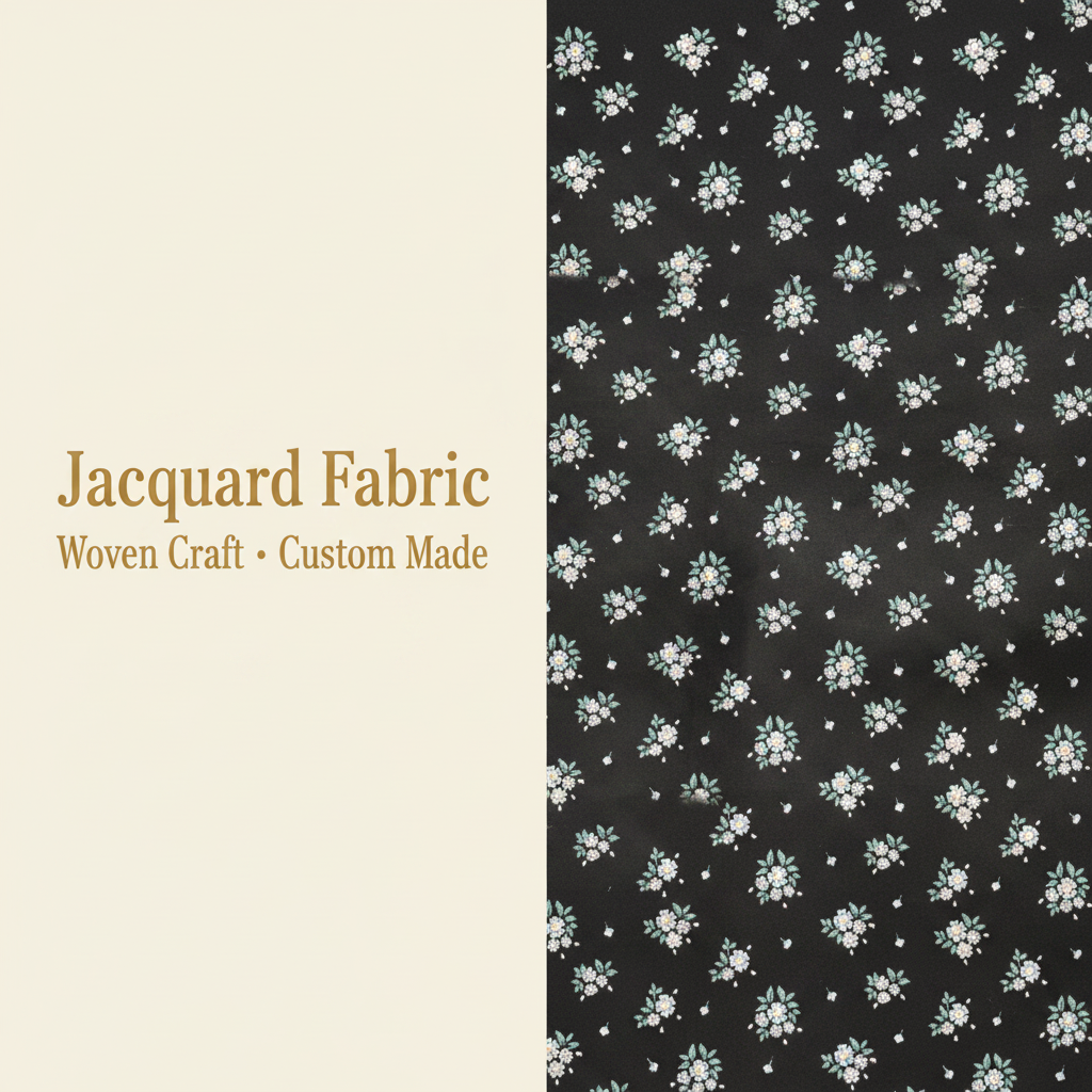 Black Floral Bouquet Jacquard Woven Fabric | Polyester-Cotton | 150cm | Wholesale OEM Custom Cotton-Poly Jacquard Fabric
