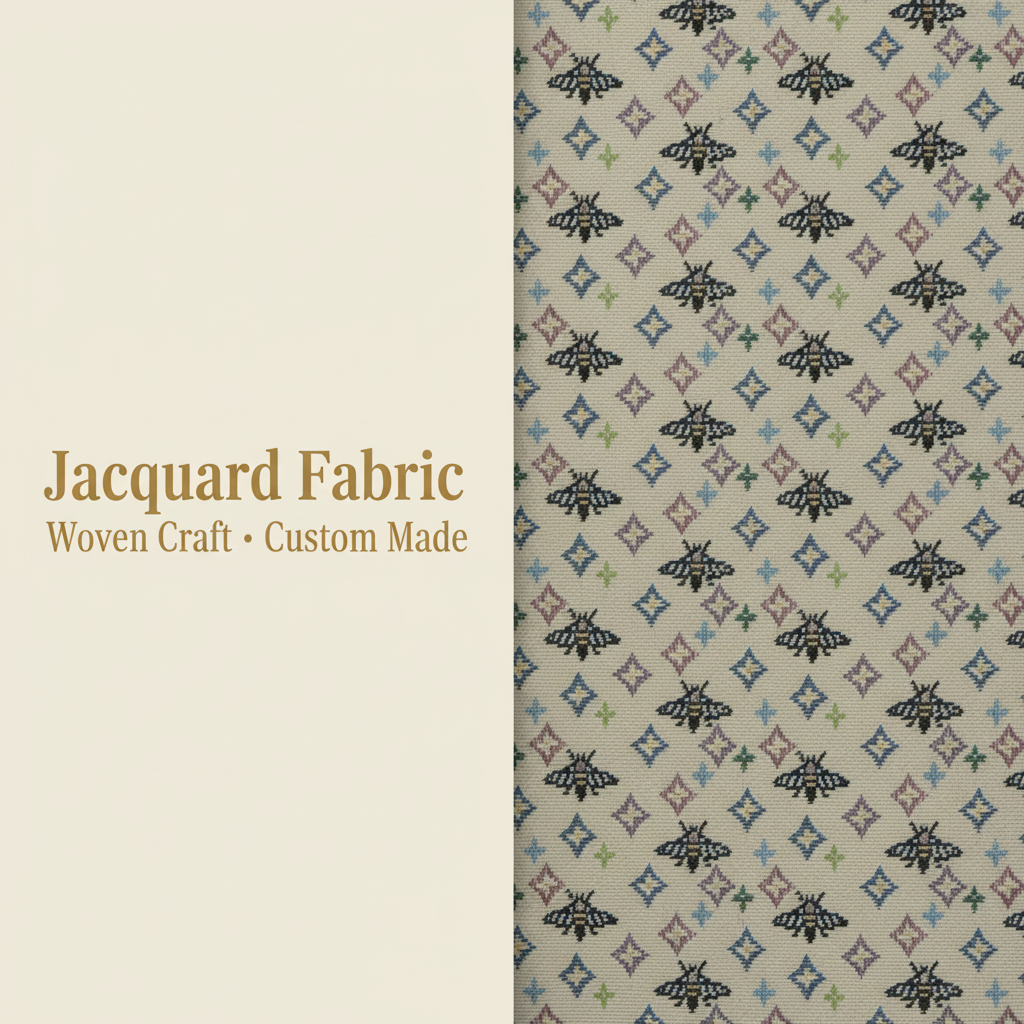 Cream Beige Bee & Diamond Jacquard Fabric | Cotton-Polyester Blend | 145cm | Wholesale OEM Custom Cotton-Poly Jacquard Fabric