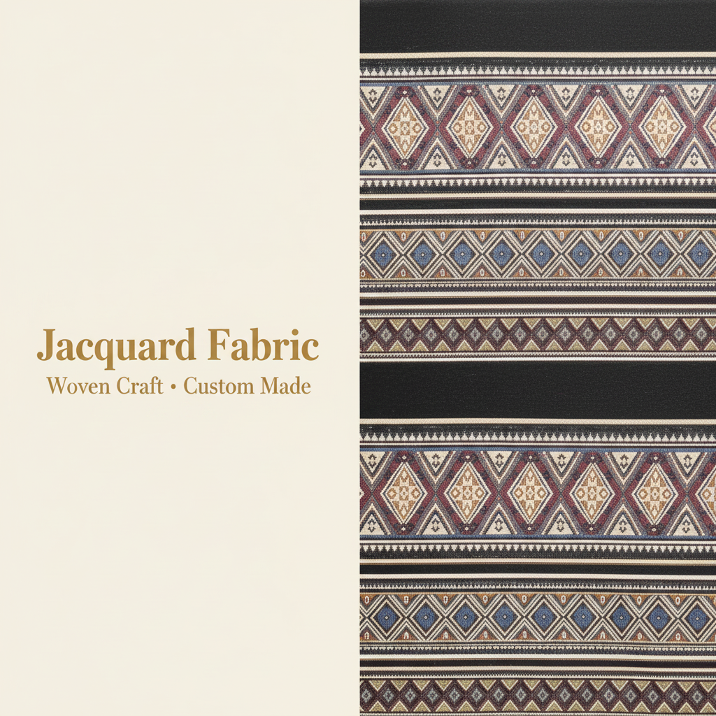 Multicolor Ethnic Geometric Diamond Stripe Jacquard Fabric | Cotton-Polyester | 150cm | Wholesale OEM Custom Cotton-Poly Jacquard Fabric