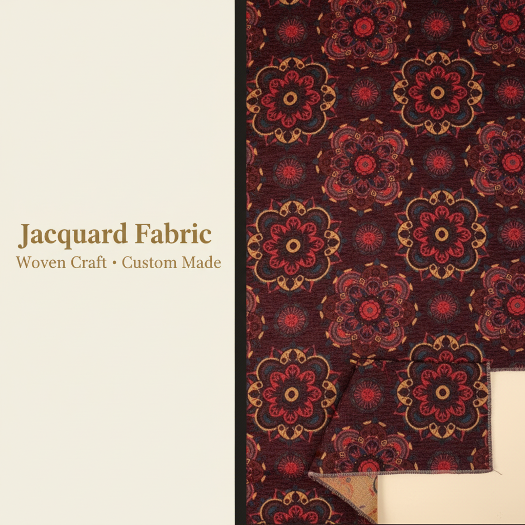 Burgundy Bohemian Mandala Chenille Jacquard Fabric | Polyester-Cotton Chenille | 150cm | Wholesale OEM Custom Chenille Jacquard Fabric