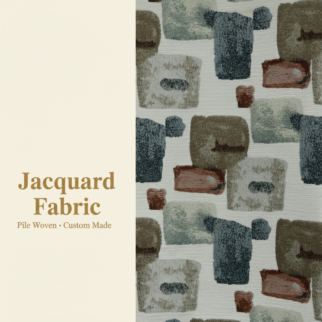 Ivory Abstract Geometric Chenille Jacquard Fabric | 100% Polyester | 145cm | Coating Available | Wholesale OEM Functional Fabric