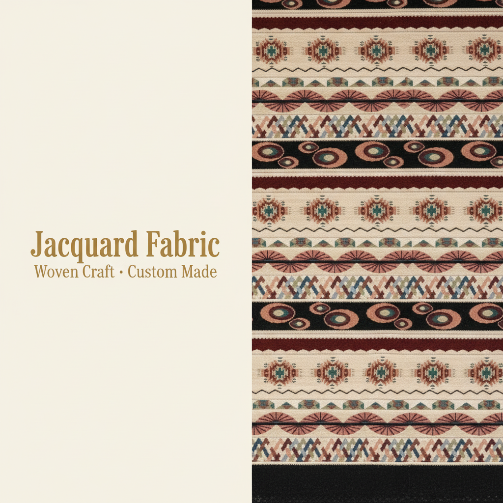 Cream Burgundy Boho Stripe Jacquard Fabric | Polyester-Cotton | 150cm | Wholesale OEM Custom Cotton-Poly Jacquard Fabric