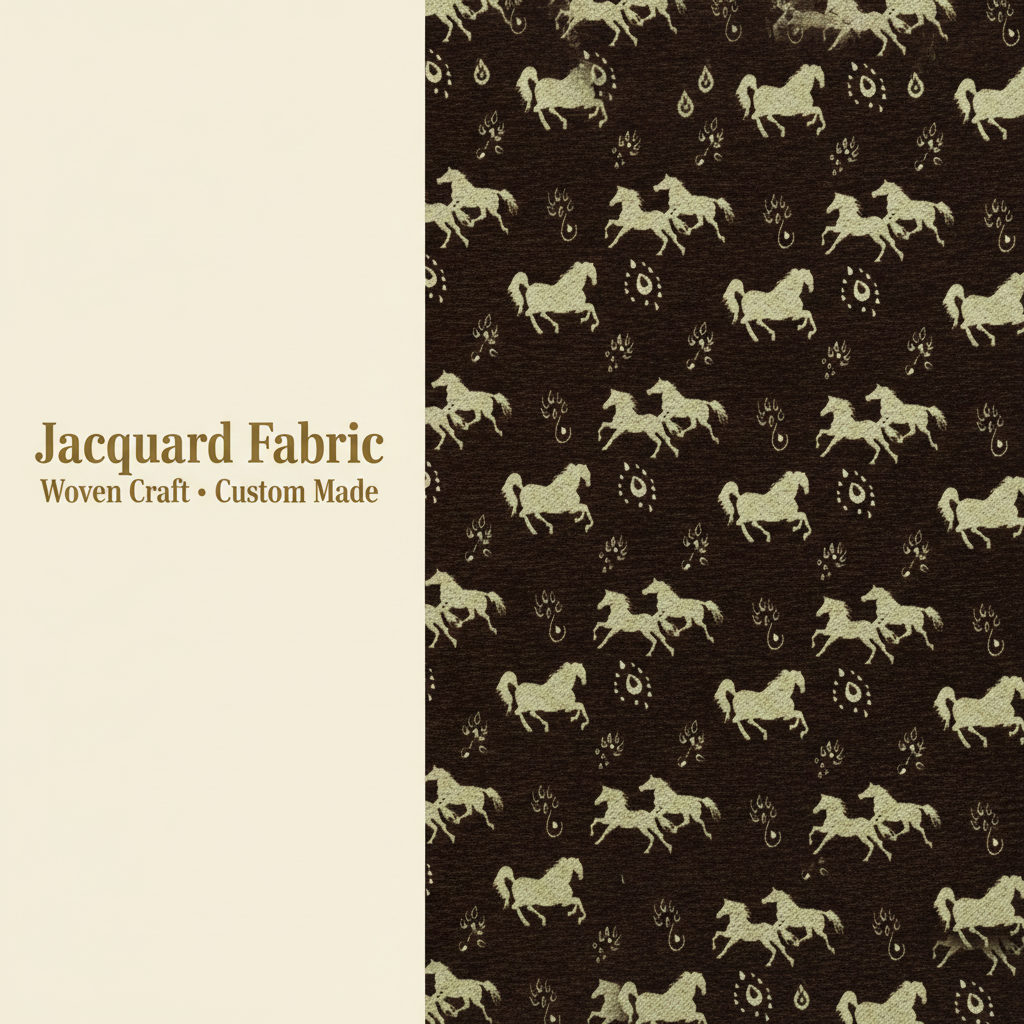 Dark Brown Gold Galloping Horse Chenille Jacquard Fabric | Chenille | 150cm | Wholesale OEM Custom Chenille Jacquard Fabric