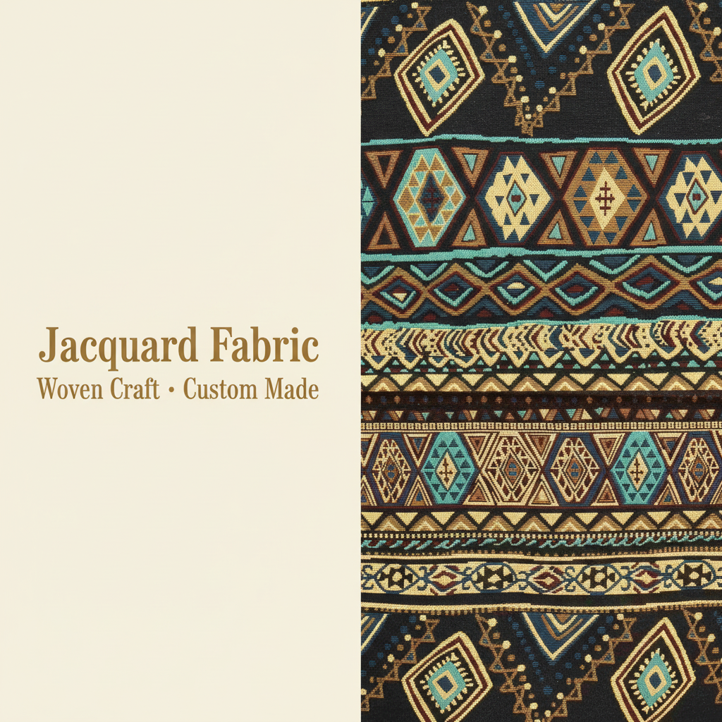 Multicolor Ethnic Geometric Horizontal Stripe Jacquard Fabric | Polyester-Cotton | 150cm | Wholesale OEM Custom Cotton-Poly Jacquard Fabric