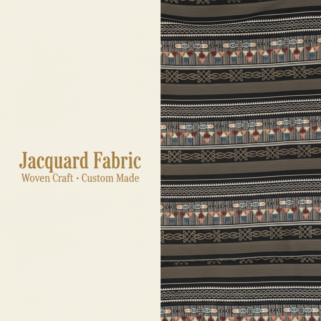 Black Multicolor Tribal Stripe Jacquard Fabric | Polyester-Cotton | 150cm | Wholesale OEM Custom Cotton-Poly Jacquard Fabric