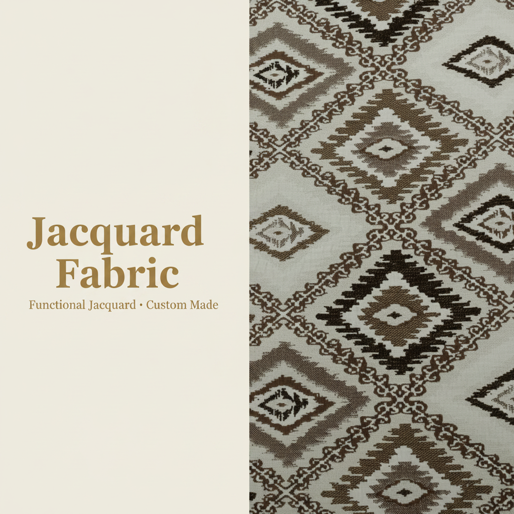 Beige Geometric Diamond Jacquard Woven Fabric | 100% Polyester | 145cm | Coating Available | Wholesale OEM Functional Fabric