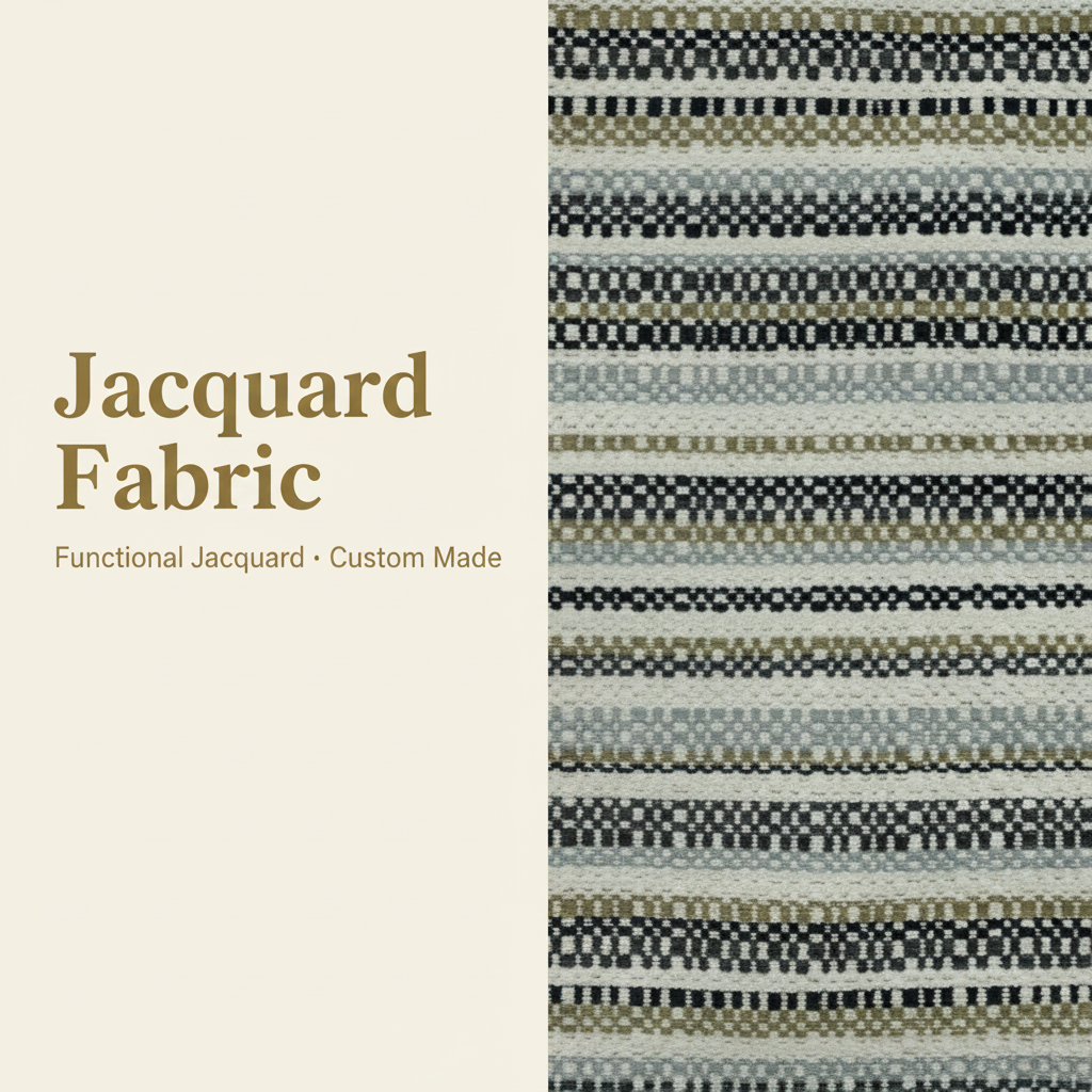 Beige Chain-Link Stripe Jacquard Woven Fabric | 100% Polyester | 145cm | Coating Available | Wholesale OEM Functional Fabric