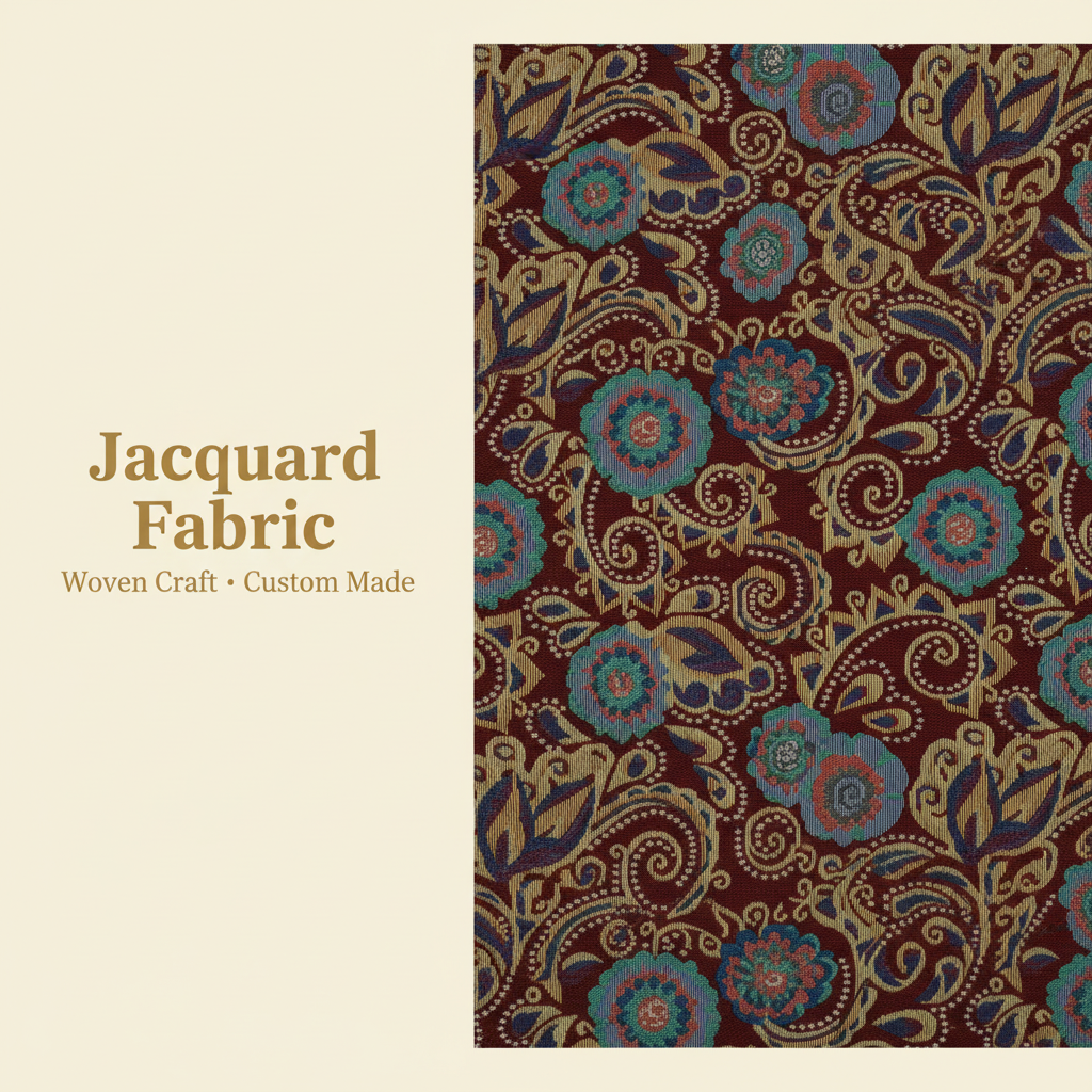Burgundy Jacquard Fabric | Paisley Floral | 150cm | Wholesale OEM Custom Cotton-Poly Jacquard Fabric