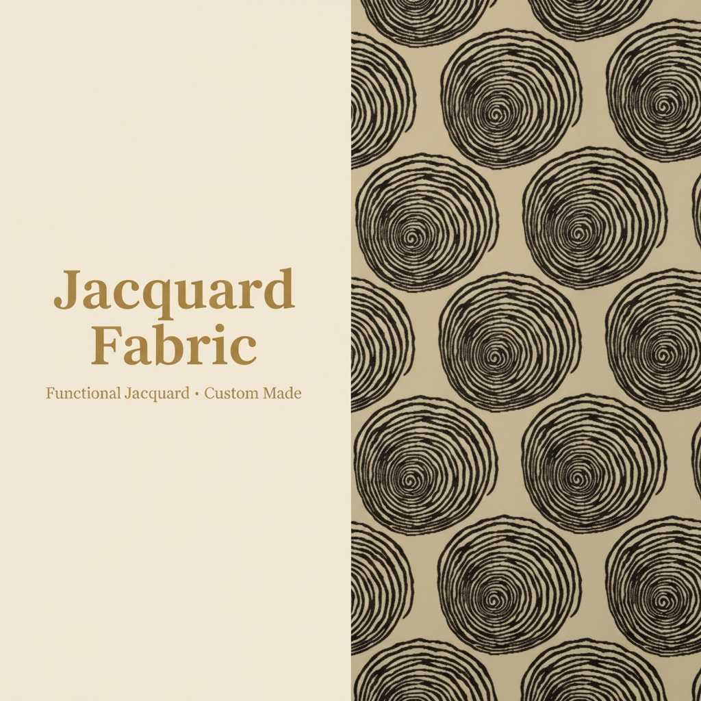 Black Cream Spiral Swirl Jacquard Woven Fabric | 100% Polyester | 145cm | Coating Available | Wholesale OEM Functional Fabric