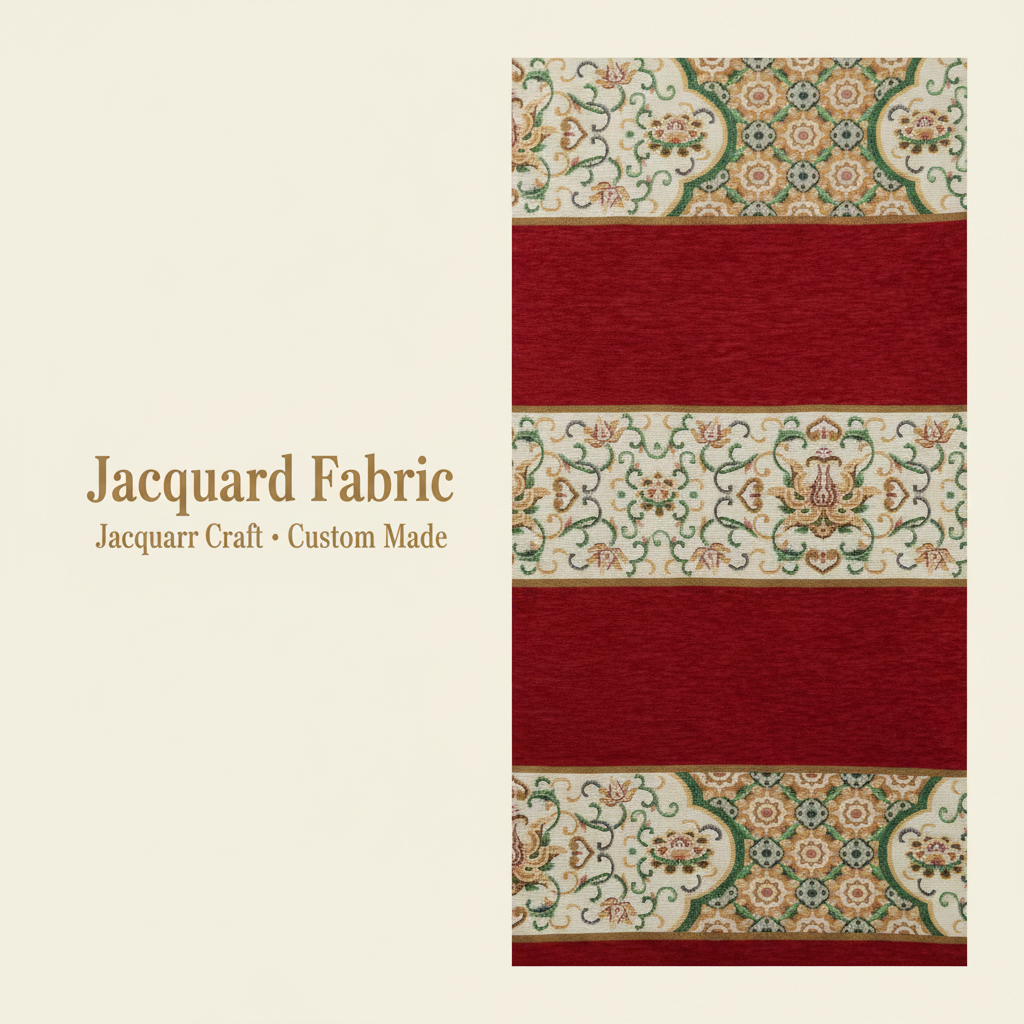 Crimson Floral Medallion Chenille Jacquard Fabric | Chenille & Polyester-Cotton | 150cm | Wholesale OEM Custom Chenille Jacquard Fabric