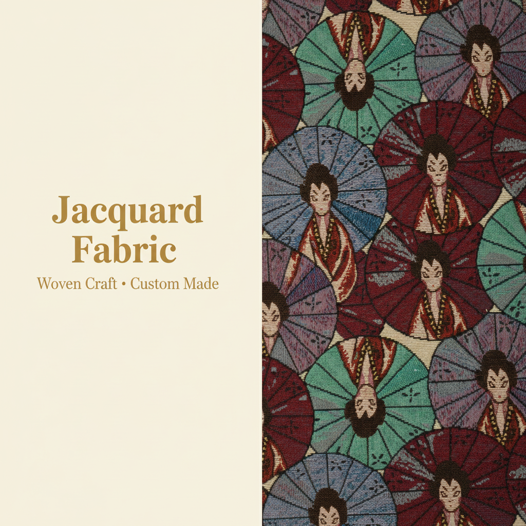 Multicolor Geisha Parasol Jacquard Woven Fabric | Polyester-Cotton | 150cm | Wholesale OEM Custom Cotton-Poly Jacquard Fabric