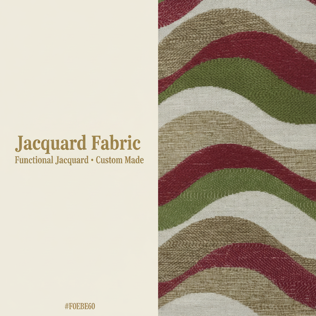 Crimson Olive Wave Jacquard Woven Fabric | 100% Polyester | 145cm | Coating Available | Wholesale OEM Functional Fabric